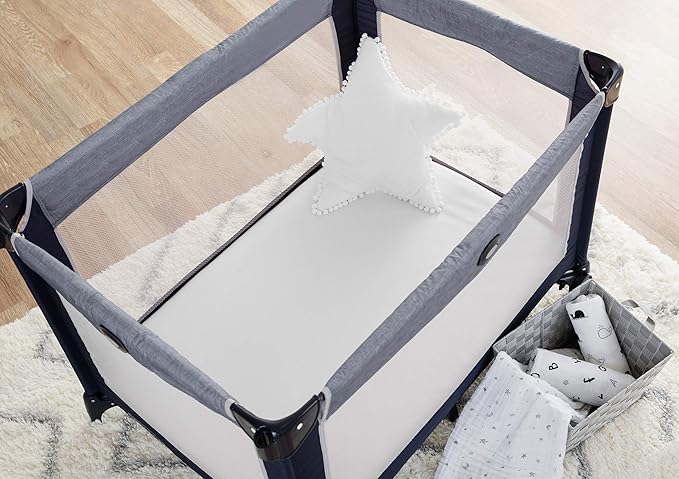 American Baby Company 100% Natural Cotton Fitted Pack and Play Sheet 39" x 27" - Soft & Breathable Pack N Play Sheet for Playpen, Playard & Mini Crib Mattress, White, for Boys & Girls