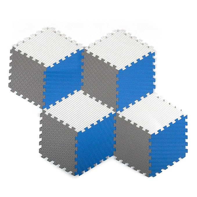 Tadpoles 12-Piece Rhombus Shaped Playmat | Interlocking Foam Mats | Soft and Durable | Total Floor Coverage of 54” x 40” | Ideal for the Playroom, Den, Bedroom, and More | For Kids and Adults | Blue