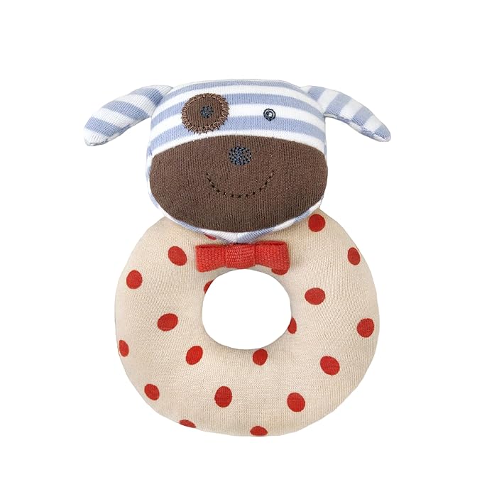 Apple Park Organic Farm Buddies - Boxer the Dog Teething Rattle, Baby Toy for Infants - Hypoallergenic, 100% Organic Cotton