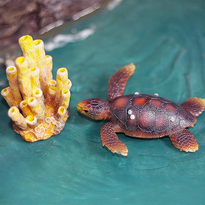 Gemini&Genius Sea Turtle Toys for Kids, Realistic Sea Turtle Action Figure, Sea Turtle Plastic Figurine with Coral Toy, Sea Life Educational Gifts, Play Toys, Collection Toys for Kids