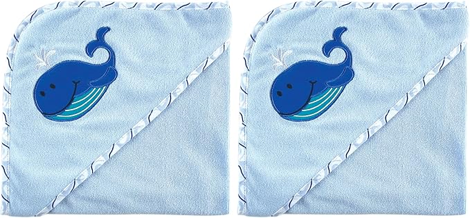 Luvable Friends Unisex Baby Hooded Towel and Washcloth, Blue Whale, One Size (Pack of 2)