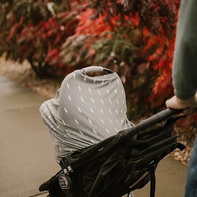 Parker Baby 4 in 1 Car Seat Cover for Girls and Boys - Stretchy Carseat Canopy, Nursing Cover, Grocery Cart Cover, High Chair Cover - Gray