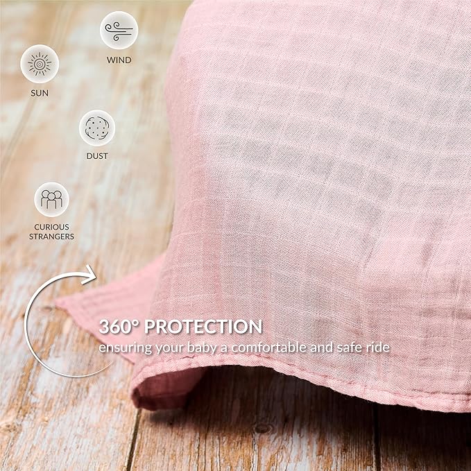 Meracorallo Muslin Baby Car Seat Cover, Lightweight Breathable Soft Infant Carrier Cover Carseat Canopy for Baby Boys and Girls, Pink