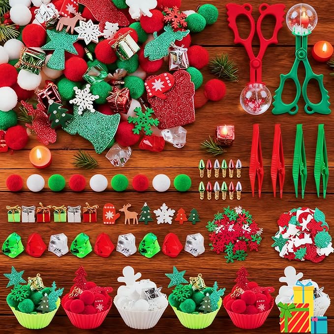 Bbiamsleep 297 Pcs Christmas Sensory Bin Filler Christmas Sensory Bin Items Fine Motor Skill Counting Sorting Xmas Decoration for Xmas Sorting Counting Training