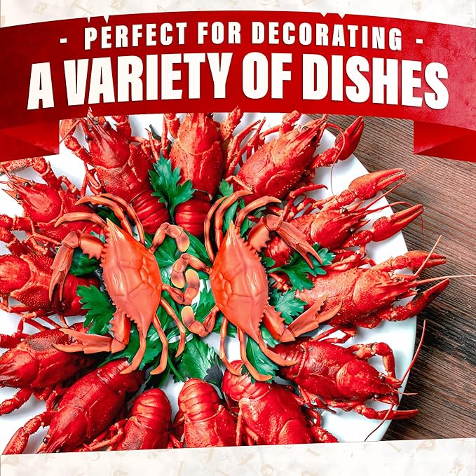 2 Pcs Red Plastic Crab Toy - Crab Decor with Realistic Marine Details, 6.6 X 5.3" Plastic Figurines - Ocean Style Decorations for Beach Theme Displays, Cake Toppers, Aquarium Decor & Seaside Events