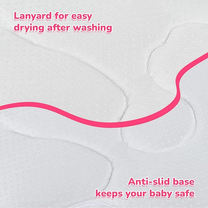 Premium Bear-Shaped Baby Bath Pad - The Original Washer-Safe Seat, Pediatrician-Recommended for Newborns to 6M+, Ultra-Soft Non-Slip Mat, Pink