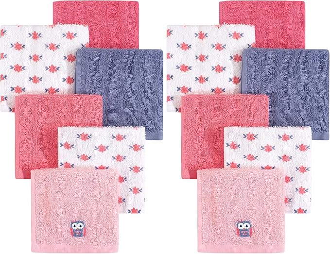 Hudson Baby Unisex Baby Super Soft Cotton Washcloths, Girl Owl, One Size (Pack of 2)