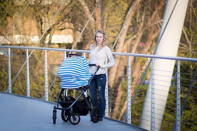 JLIKA Baby Car Seat Covers and Nursing Cover Multi Use (Turquoise/White Stripe)