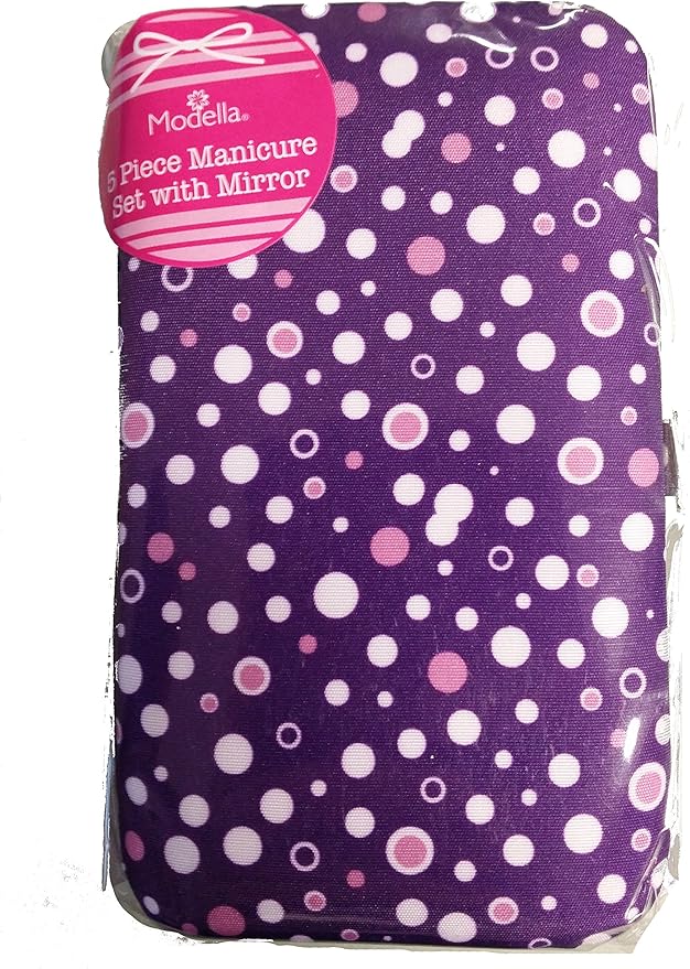 Modella 5 Piece Manicure Set with Mirror (Purple Fizz)