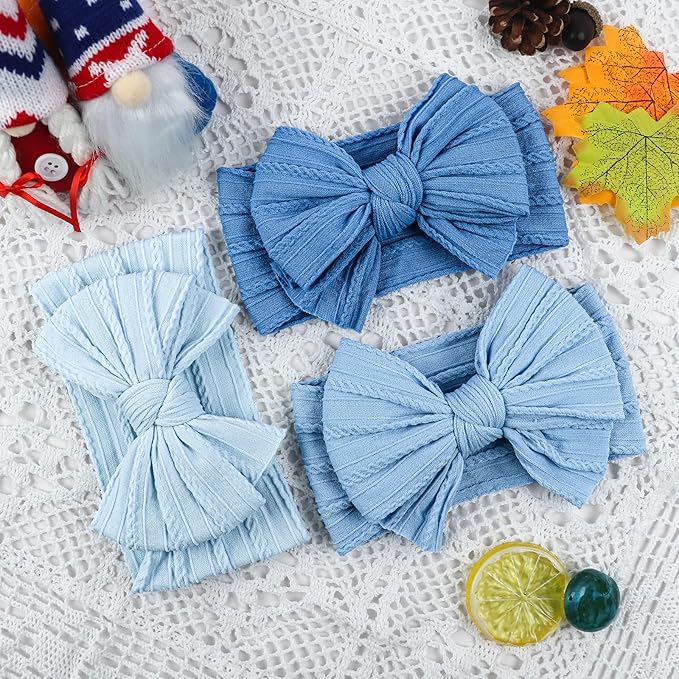 LemonSpace Handmade Baby Girls Headbands Soft Stretchy Nylon Hair Bands Hair Accessories with Bows for Newborn Baby Girls Infant Toddlers Kids(Blue color mix)