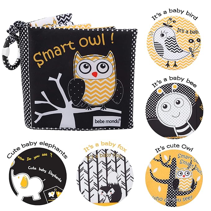 Touch and Feel Cloth Crinkle Books for Babies Infant, Baby Books Toys 0-3-6-12 Months, Easter Shower Baby Gifts, High Contrast Toy,Teething Teethers, Tummy Time Mirror Toys for Boys and Girls-Owl