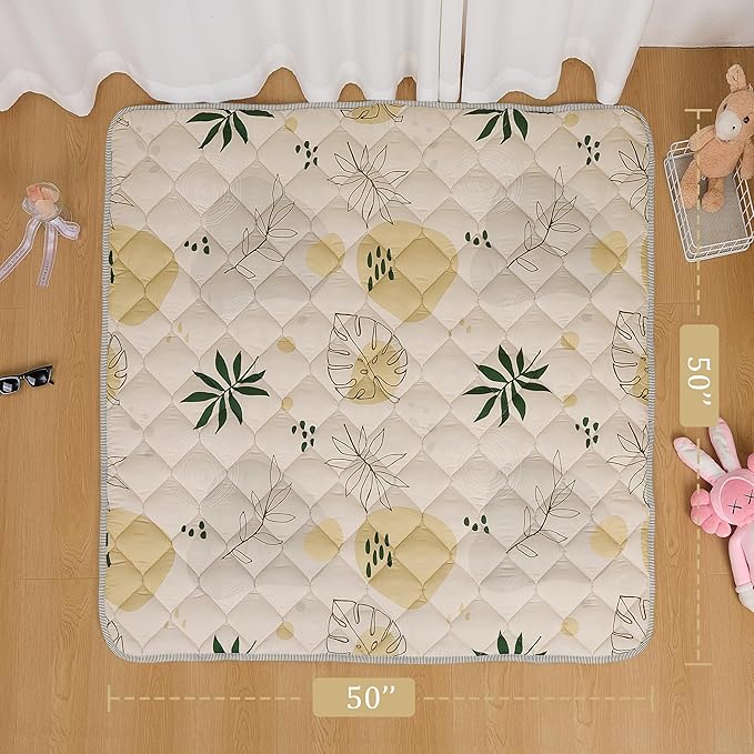 TADO MUSLIN Baby Play Mat 50x50 Inch, Thickened Soft Floor Mat for Playpen, Machine Washable Foam Crawling Mat with Non-Slip Bottom for Babies and Toddlers, Foldable Padded Playmat Boho Terra