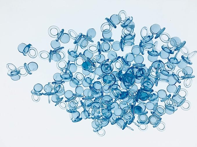 CalCastle Craft (144 Pieces) 3/4" Small Acrylic Baby Pacifiers Baby Shower Decoration Table Scatter Blue, Pink, Clear, Yellow (Blue)