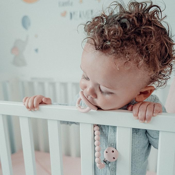 Comfy Cubs Pacifier Clips 2 Pack - 100% Food Grade Silicone Baby Pacifier Clips, BPA & PVC Free - CPSIA Certified, Lightweight and Flexible Baby Gifts - Blush