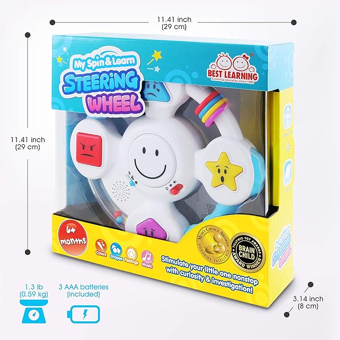 BEST LEARNING My Spin & Learn Steering Wheel - Interactive Educational Toys for 6 to 36 Months Old Babies & Toddlers - Learn Colors, Shapes, Feelings & Music - Birthday Gifts for Children