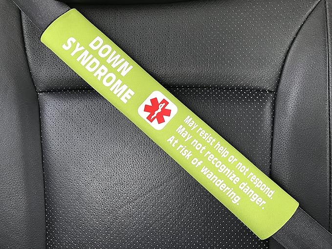 Down Syndrome Medical Alert Seat Belt Cover (Bright Green)