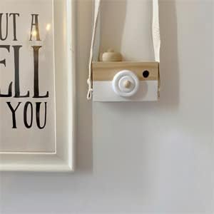 Baby Toy Wooden Mini Camera Toy, Baby Kids Cute Mini Sharpe Toy, Neck Hanging Photographed Props for Baby Toddlers Children Kids' Room Hanging Decor Gift (White)