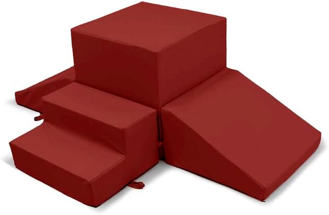 Foamnasium Gymnasium, Indoor Foam Playset, 4 Piece Soft Toddler and Active Kids Play Foam Climber for Crawling, Climbing, Sliding and Jumping, Made in The US, Enhanced Crimson
