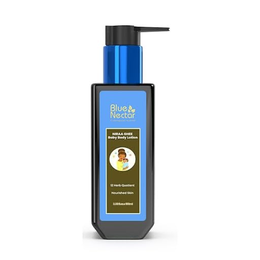Blue Nectar Baby Lotion with Nourishing Organic Ghee, Body Butters and Ayurvedic Baby Oils Baby skincare | Infant Body lotion | Gentle moisturizer for Kids (12 Herbs, 3.38 Fl Oz)