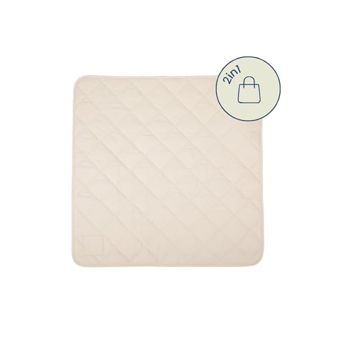 Snuggle Me® 2-in-1 Baby Play Mat - 100% Organic Cotton Baby Mat for Floor Play, Quilted, Foldable Playmat with Matching Tote Bag Included, Safety Certified & Machine Washable (37" x 37") - Natural