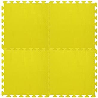 Jamara 460418 Yellow 460418-Puzzle matts 50 x 50 cm 4 pcs-Easy Plug-in System, Expandable, Non-Slip Surface, Washable, Durable