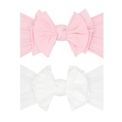 Baby Bling Bows Newborn to Little Girls Hair Bow - FAB-BOW-LOUS Headbands Toddlers Hair Accessories, Made in the USA, One Size (2 Pack - pink + white)