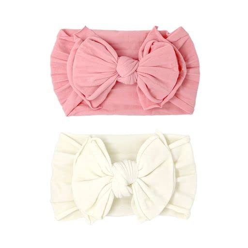 Baby Bling Bows Newborn to Little Girls Hair Bow - FAB-BOW-LOUS Headbands Toddlers Hair Accessories, One Size (2 Pack - Zinnia and Ivory)