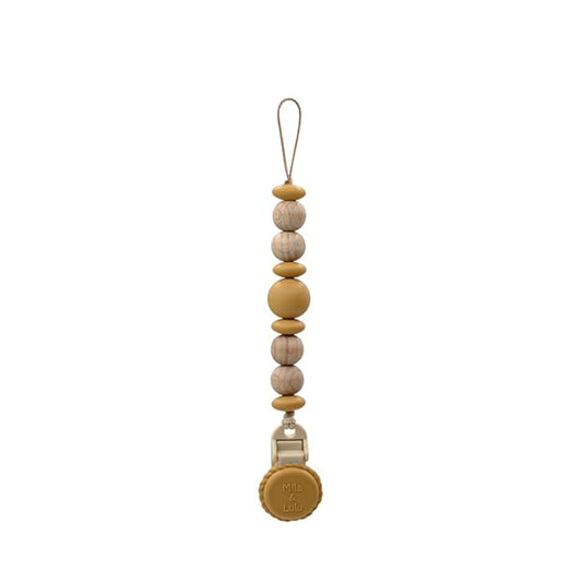 Silicone Pacifier Clip – Metal-Free, Rust-Free, 100% Food-Grade Silicone and Natural Beech Wood, Secure Pacifier Holder for Babies – Sun - Mila & Lulu