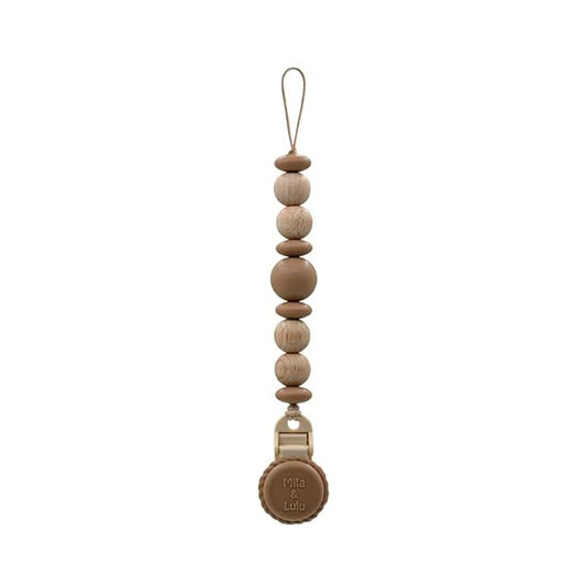 Silicone Pacifier Clip – Metal-Free, Rust-Free, 100% Food-Grade Silicone and Natural Beech Wood, Secure Pacifier Holder for Babies – Hazel - Mila & Lulu