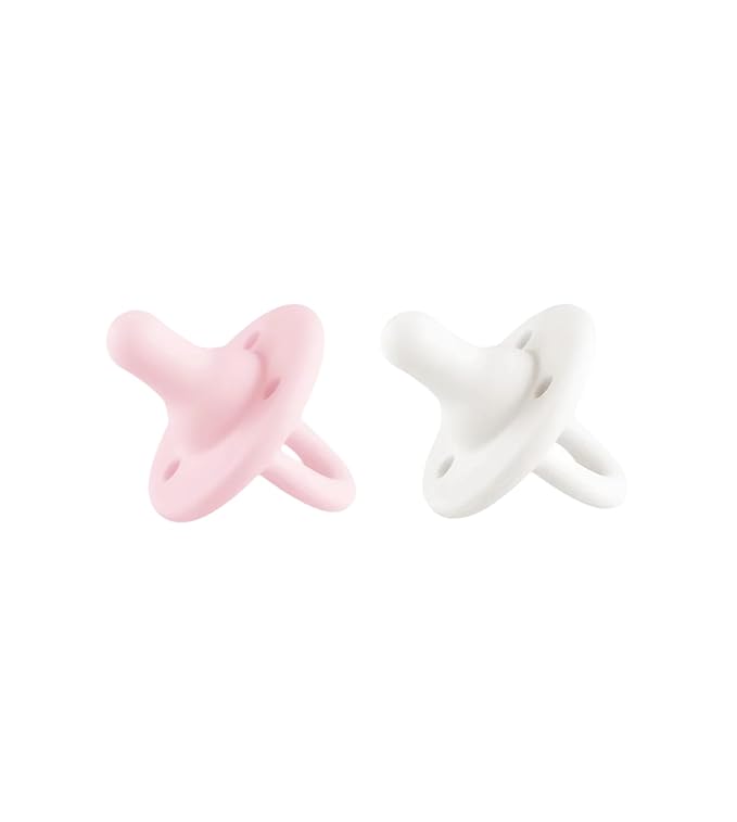 Lee Lee and Me Newborn Pacifier 2-Pack - Powder & Blush - 100% Medical Grade Silicone Paci - Breast-Like Nipple for Natural Latch - Size 0-18 Months