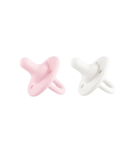 Lee Lee and Me Newborn Pacifier 2-Pack - Powder & Blush - 100% Medical Grade Silicone Paci - Breast-Like Nipple for Natural Latch - Size 0-18 Months