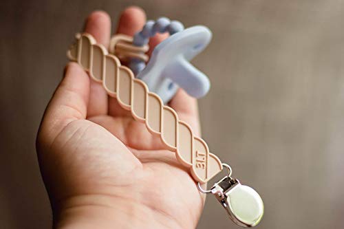 Three Little Tots All Silicone Modern, Short and Safety Tested Pacifier Clip (Tan, Twist)