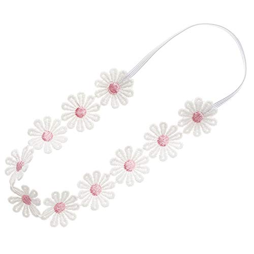 2PCS Baby Girl Lace Flower Headband Soft Elastic Hair Bands Cute Floral Headpiece for Baby photography (Pink, 14.96 Inch)