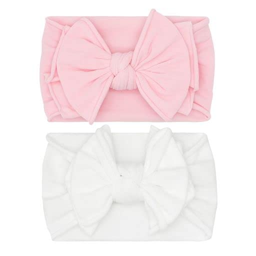 Baby Bling Bows Newborn to Little Girls Hair Bow - FAB-BOW-LOUS Headbands Toddlers Hair Accessories, Made in the USA, One Size (2 Pack - pink + white)