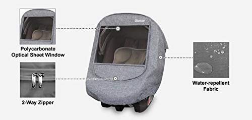 Manito Melange Infant Car Seat Weather Shield – Universal-Fit, Clear Window, Windproof, Water-Repellent, Premium Baby Car Seat Cover for Travel & Outdoor Weather Protection (Black)
