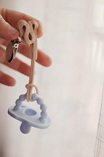 Three Little Tots All Silicone Modern, Short and Safety Tested Pacifier Clip (Tan, Twist)