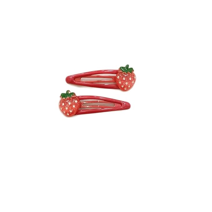 Strawberry Snap Clips Baby Girls Fruit Hair Bow Clips Strawberry Hair Ring Tie BBW24 (6 Pcs-C2)