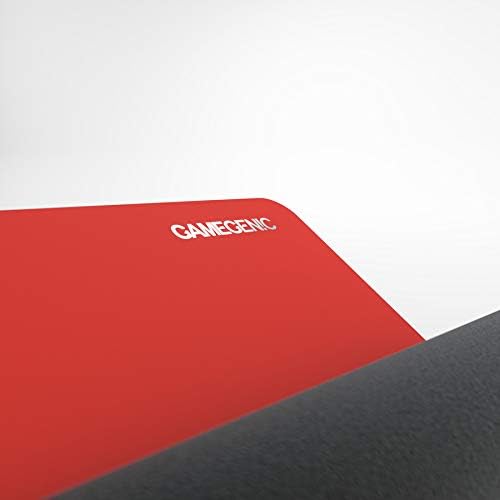 Gamegenic Prime Playmat – Red Color, 61 x 35 cm Soft Cushioned Natural Rubber Playmat with Anti-Slip Back & Silver Foil Logo, Premium Surface for Card Games, Dice, and Desk Protection