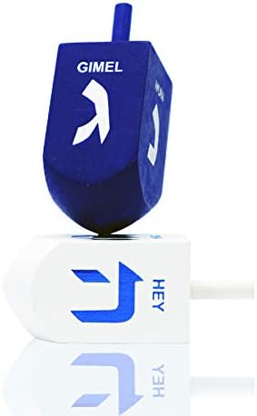 4-Pack Hanukkah Dreidel Extra Large Blue & White 3" Inch Wooden Dreidels Hand Painted, Includes Game Instruction Cards! (4-Pack XL Dreidels)