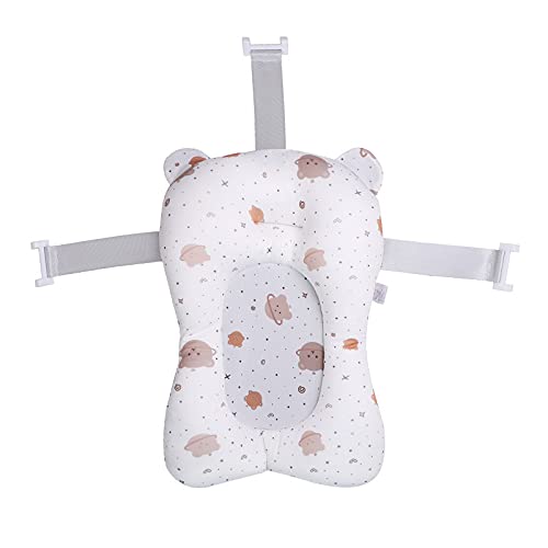 Cute Bear Newborn Baby Bath Mat Floating Foam Baby Tub Pillow Adjustable Non-Slip Bath Seat Pad Bath Cushion for Bathtub for 0-18 Months