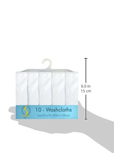 Spasilk Washcloth Wipes Set for Newborn Boys and Girls, Soft Terry Washcloth Set, Pack of 10, White, (010-WTE)
