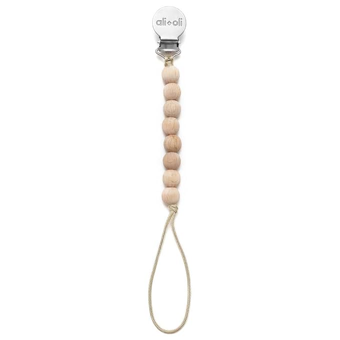 Ali+Oli Silicone Pacifier Clip for Baby (All Wood) 100% Food-Grade BPA Free Newborn Pacifier Holder Infant Binky Clip for Baby Boy or Girl