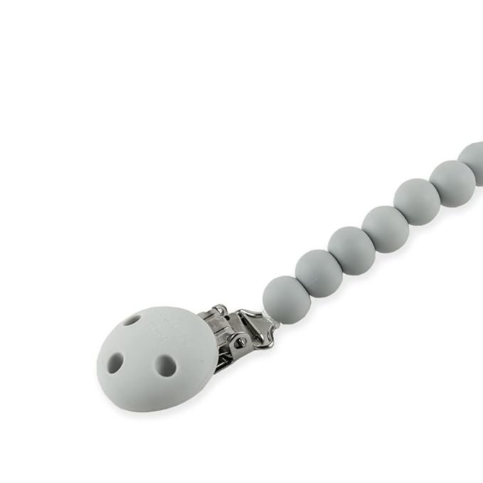 Kids Heroes Silicone Pacifier Holder Clip with One Piece Design for Baby, 2 Pack (White and Grey)
