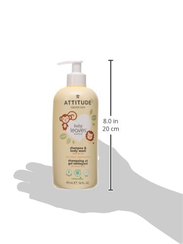 ATTITUDE 2-in-1 Shampoo and Body Wash for Baby, EWG Verified, Dermatologically Tested, Vegan, Pear Nectar, 16 Fl Oz, (Pack of 2)