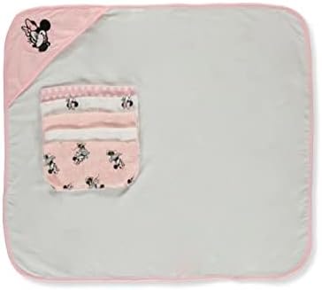 Disney Baby Minnie Mouse Hooded Towel with 5 Piece Washcloth Set, Rosy Dream Print, GS71796