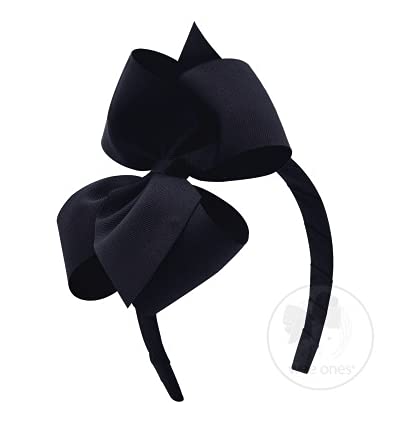 Wee Ones Girls' Classic Grosgrain Hair Bow on a Wrapped Headband, Stylish For All Hair Types, Small King Bow, Navy