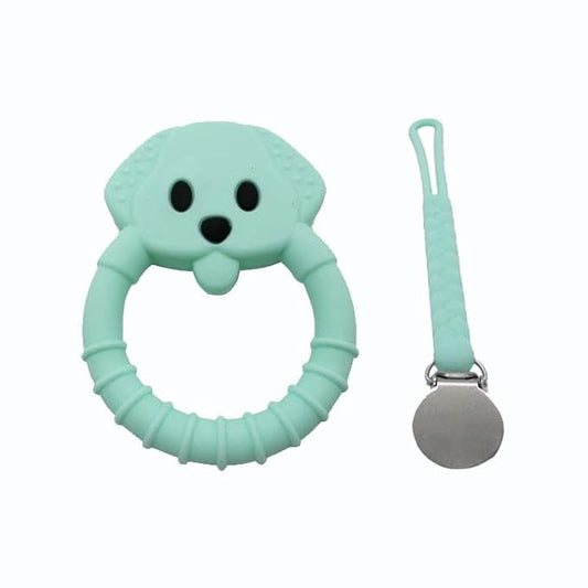 Gadgetime USA Baby Teething Toy Set - Includes Green Pacifier Clip & Bear Teether - Silicone Chew Toys for Infants Newborns - BPA Free Freezer Safe