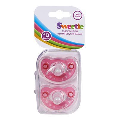 Sweetie Silicone Pacifier Refuser Soother 100% Silicone BPA Free 2 Count (Pink)