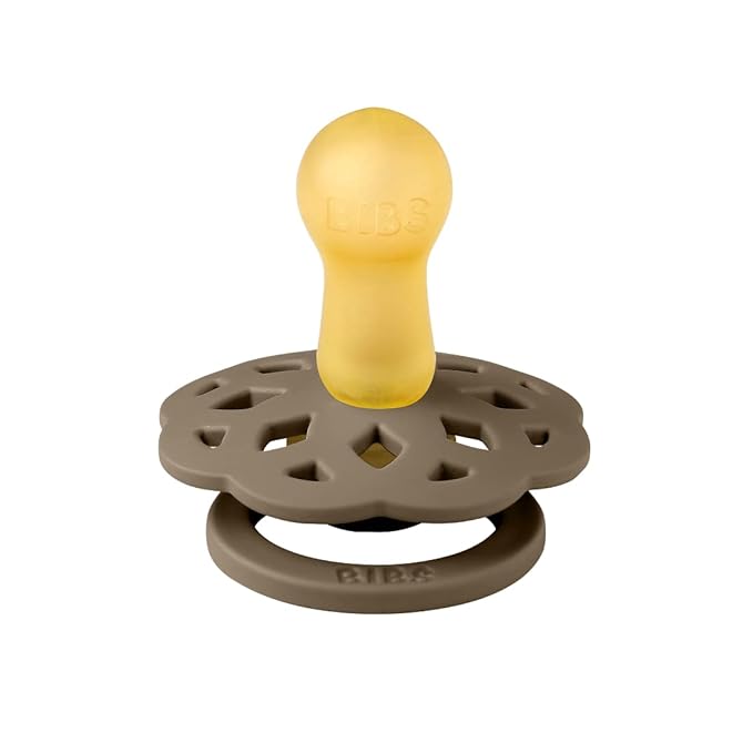 BIBS Pacifiers - Boheme Collection | BPA-Free Round Nipple | Nautral Rubber Latex | Made in Denmark | Set of 2 Vanilla/Dark Oak Color Premium Soothers | Size 6-18 Months