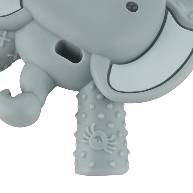 Itzy Ritzy - Ritzy Teether for Molars - Massages Sore Gums & Reaches Back Molars - Silicone Baby Teething Toy with Multiple Textures & Flexible Design - Teething Relief for 3 Months & Up (Elephant)